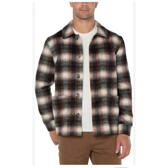 Liverpool Los Angeles Size M Mens Flannel Shacket Shirt Jacket Patch Poc… - Picture 1 of 7